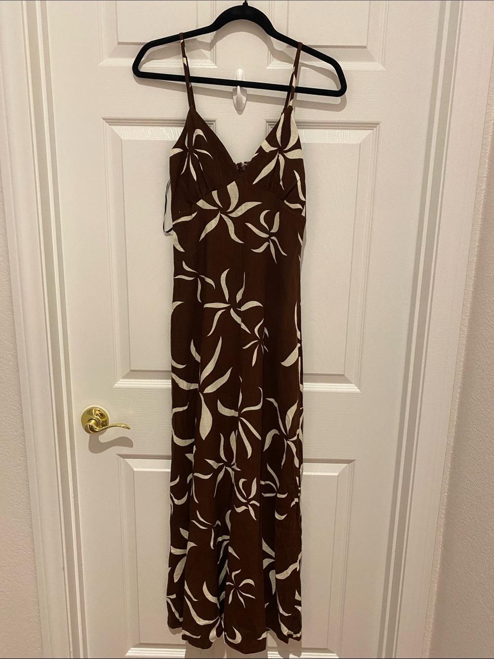 Brown Floral Maxi Slip Dress with Cream Print
